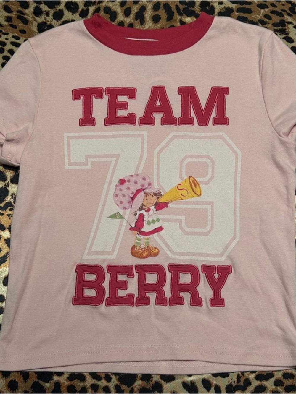 Strawberry Shortcake Team Berry 79 Pink & Red Ringer Crop Top T Shirt